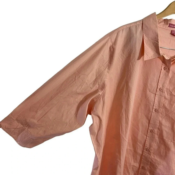Woman Within Button Up Shirt 3X Peach Pink 3/4 Sleeves Cotton Blend Office Work - Picture 4 of 6